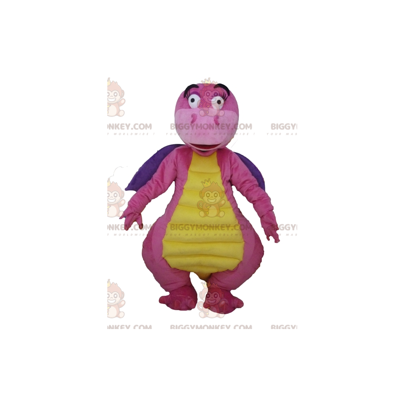 Costume de mascotte BIGGYMONKEY™ de dragon rose violet et jaune