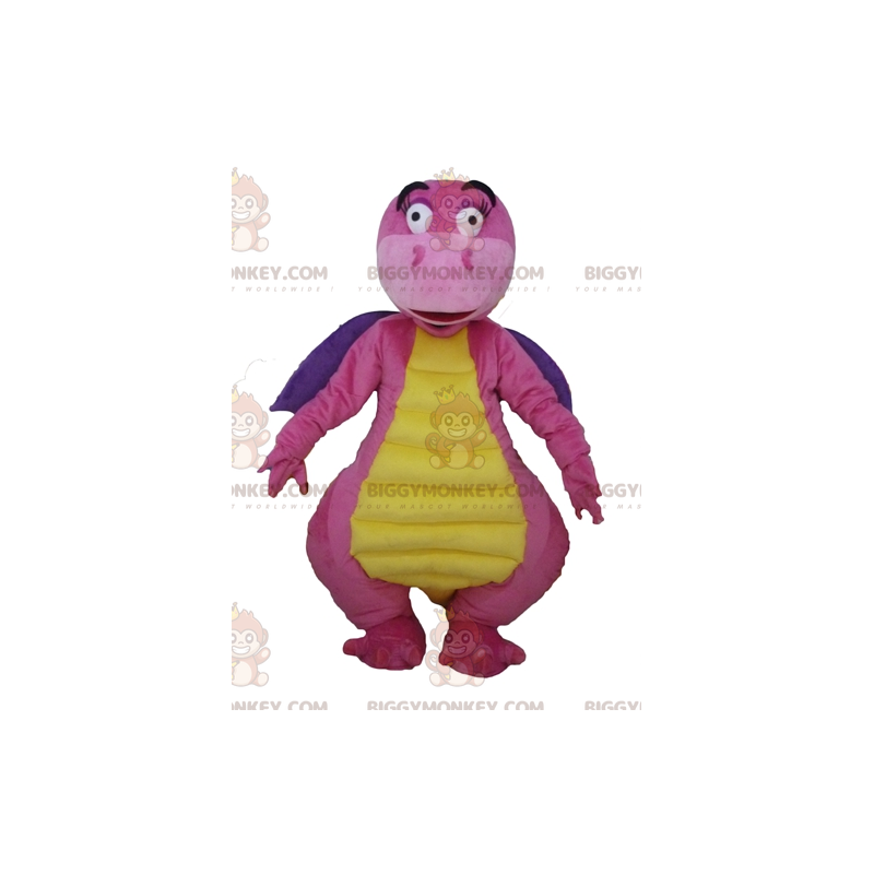 Seducente e colorato costume da mascotte drago rosa viola e