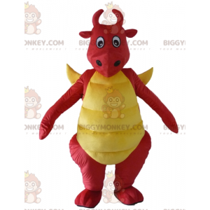 Traje de mascote Dinossauro Dragão Vermelho e Amarelo