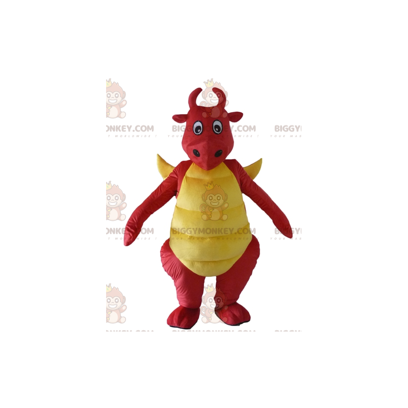Dinosaurie röd och gul drake BIGGYMONKEY™ maskotdräkt -