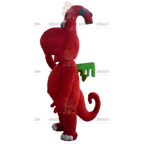 Original y simpático disfraz de mascota dragón rojo y verde