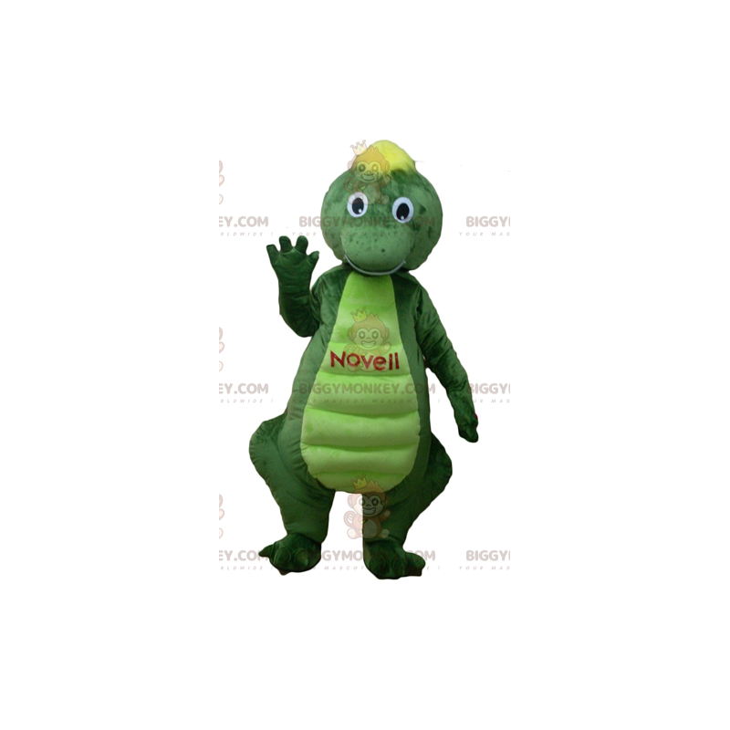 Grön och gul dinosauriekrokodil BIGGYMONKEY™ maskotdräkt -