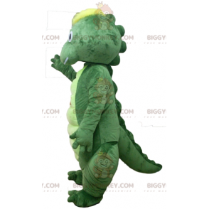 Disfraz de mascota cocodrilo dinosaurio verde y amarillo