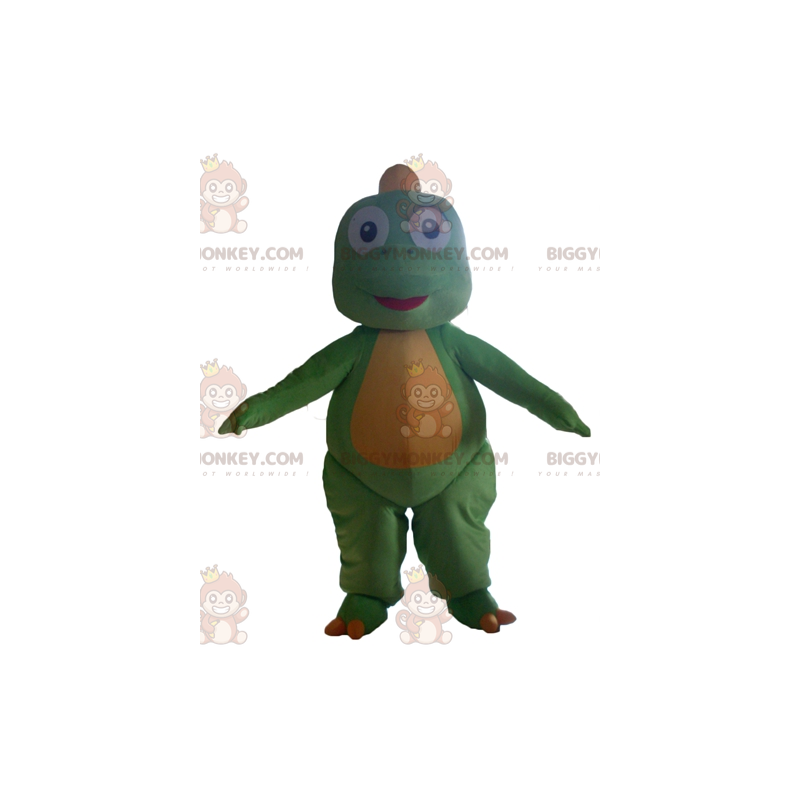 Słodki i ujmujący kostium maskotki zielono-żółtego dinozaura