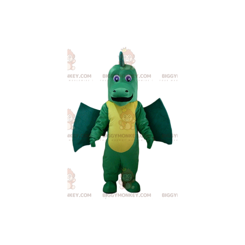 Costume da mascotte gigante e impressionante drago verde e