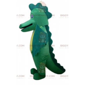 Costume da mascotte gigante e impressionante drago verde e