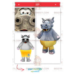 BIGGYMONKEY™ Groot grijs nijlpaard-mascottekostuum met gele