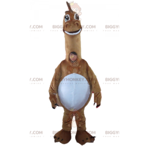 Disfraz de mascota de dinosaurio gigante marrón y blanco