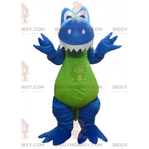 Blå Vit Grön Drake Dinosaur BIGGYMONKEY™ Maskotdräkt -
