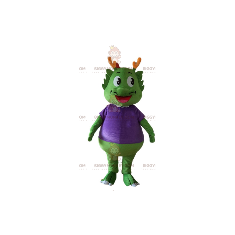BIGGYMONKEY™ Mascot Costume Green Dinosaur Dressed In Very Warm