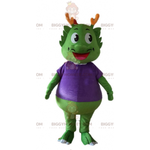 BIGGYMONKEY™ Maskotdräkt Grön dinosaurie klädd i väldigt varmt