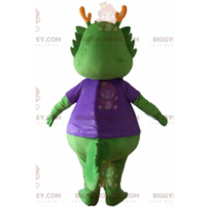 BIGGYMONKEY™ Mascot Costume Green Dinosaur Dressed In Very Warm