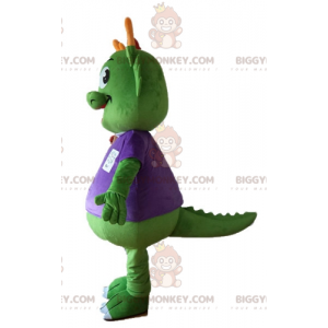 BIGGYMONKEY™ Maskotdräkt Grön dinosaurie klädd i väldigt varmt