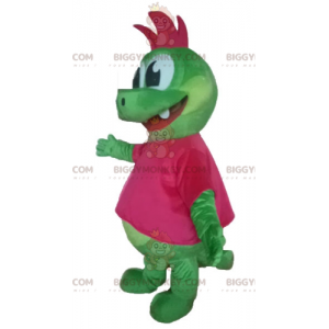 BIGGYMONKEY™ Maskotdräkt Grön dinosauriedrake med rosa vapen -