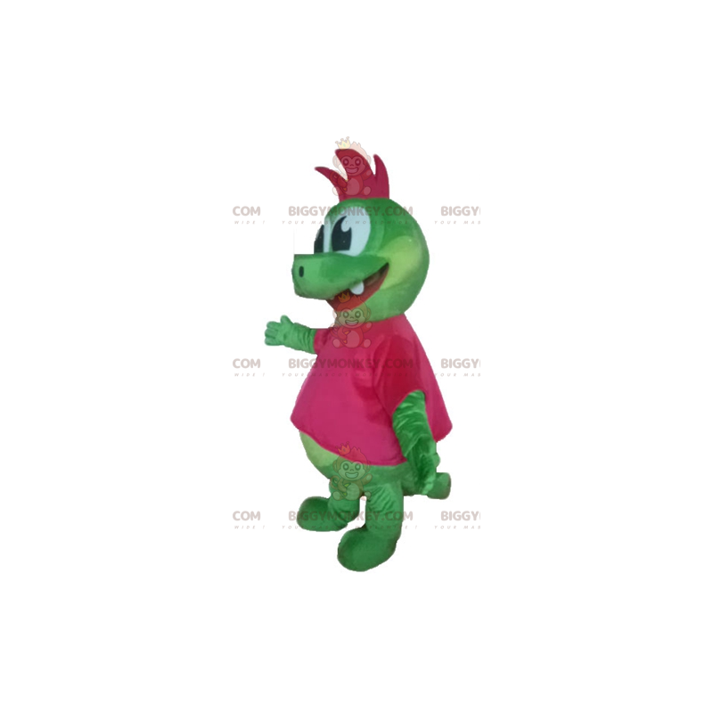 BIGGYMONKEY™ Mascot Costume Green Dinosaur Dragon with Pink