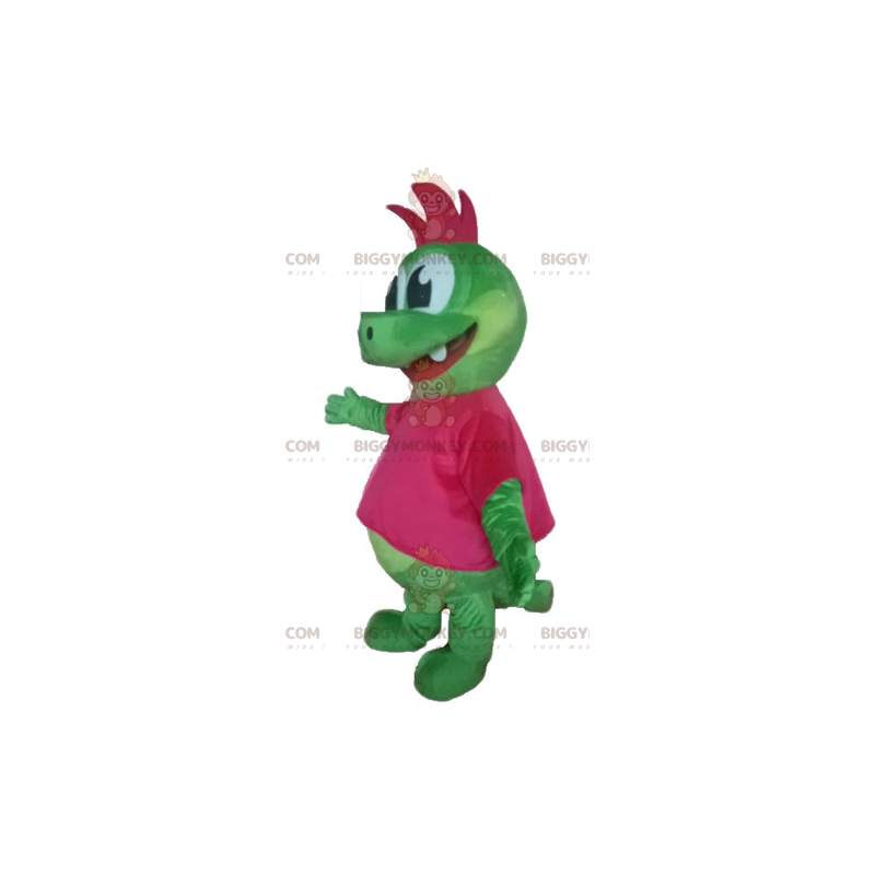 BIGGYMONKEY™ maskotkostume Grøn dinosaurdrage med pink