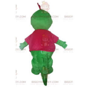 BIGGYMONKEY™ Μασκότ Κοστούμι Πράσινος Δεινόσαυρος Δράκος με ροζ