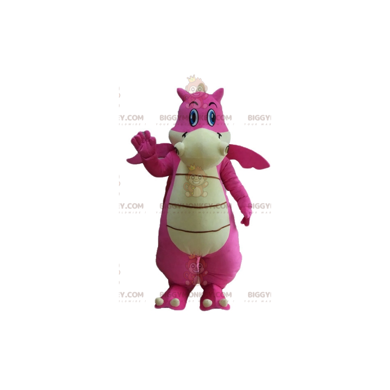 Disfraz de mascota BIGGYMONKEY™ Dragón rosa y blanco gigante y