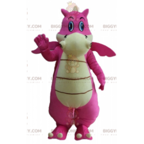 Disfraz de mascota BIGGYMONKEY™ Dragón rosa y blanco gigante y