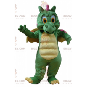 Costume de mascotte BIGGYMONKEY™ de dragon vert jaune et rose