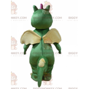 Costume de mascotte BIGGYMONKEY™ de dragon vert jaune et rose