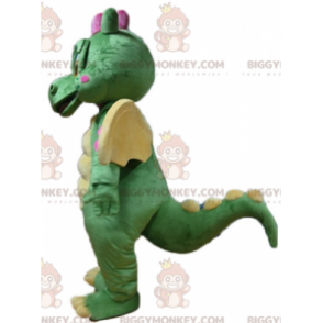 Costume de mascotte BIGGYMONKEY™ de dragon vert jaune et rose