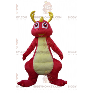 BIGGYMONKEY™ Costume da mascotte di dinosauro rosa e giallo