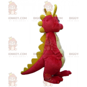 BIGGYMONKEY™ Colorful Smiling Pink and Yellow Dinosaur Mascot