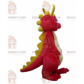 BIGGYMONKEY™ Costume da mascotte di dinosauro rosa e giallo