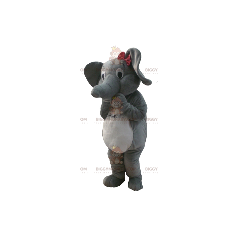 BIGGYMONKEY™ Mascot Costume Gray and White Elephant with Bow