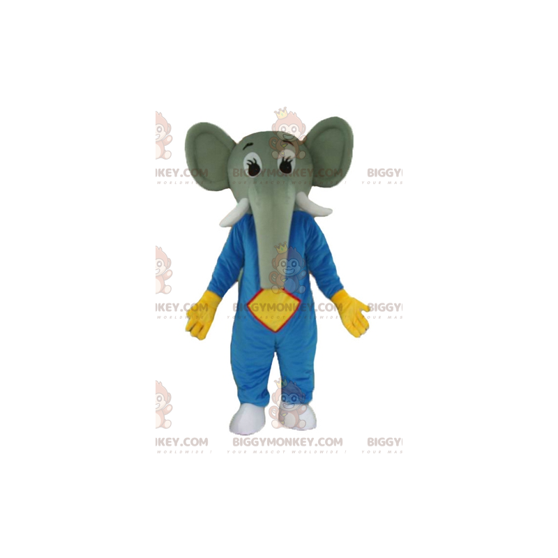 BIGGYMONKEY™ Mascot Costume of Grey Elephant i blå och gul