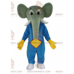 BIGGYMONKEY™ Mascot Costume of Gray Elephant in Blue and Yellow