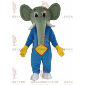 Costume de mascotte BIGGYMONKEY™ d'éléphant gris en tenue bleue