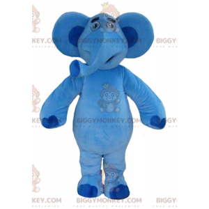 Traje de mascote BIGGYMONKEY™ de elefante azul muito amigável –