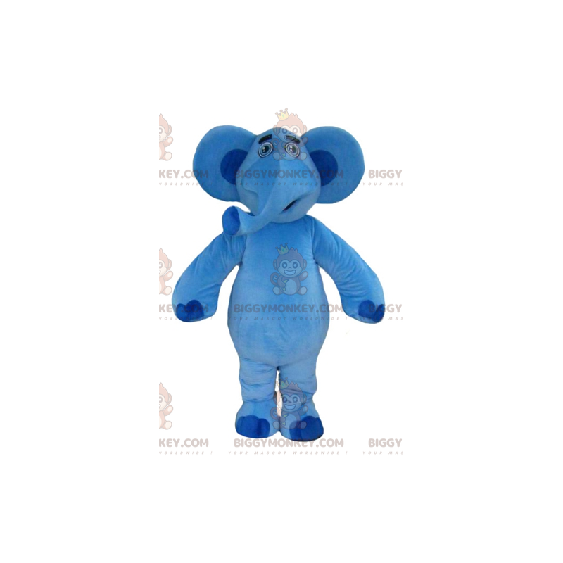 Traje de mascote BIGGYMONKEY™ de elefante azul muito amigável –