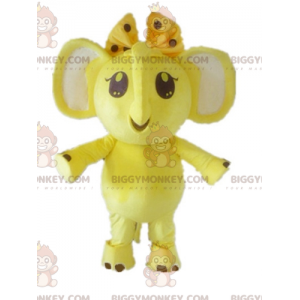 Traje de mascote BIGGYMONKEY™ Elefante amarelo e branco com