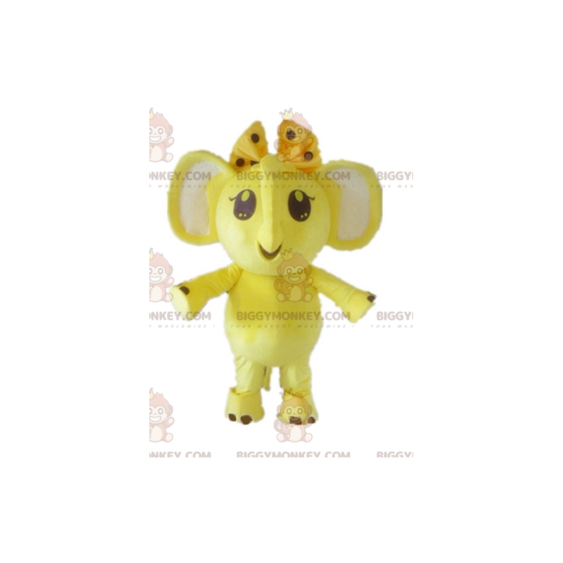 BIGGYMONKEY™ Mascot Costume Yellow and White Elephant with Bow