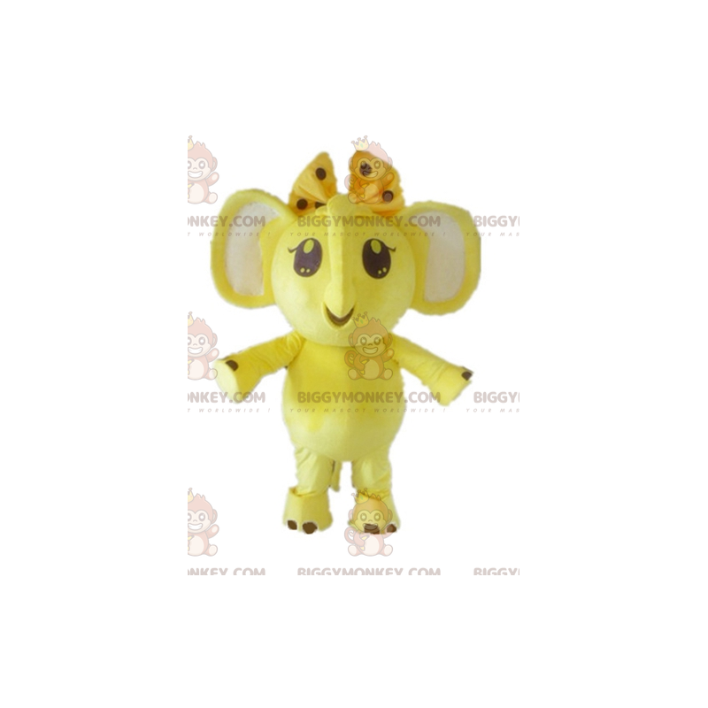 BIGGYMONKEY™ Mascottekostuum gele en witte olifant met strik op