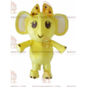 BIGGYMONKEY™ Mascot Costume Yellow and White Elephant with Bow