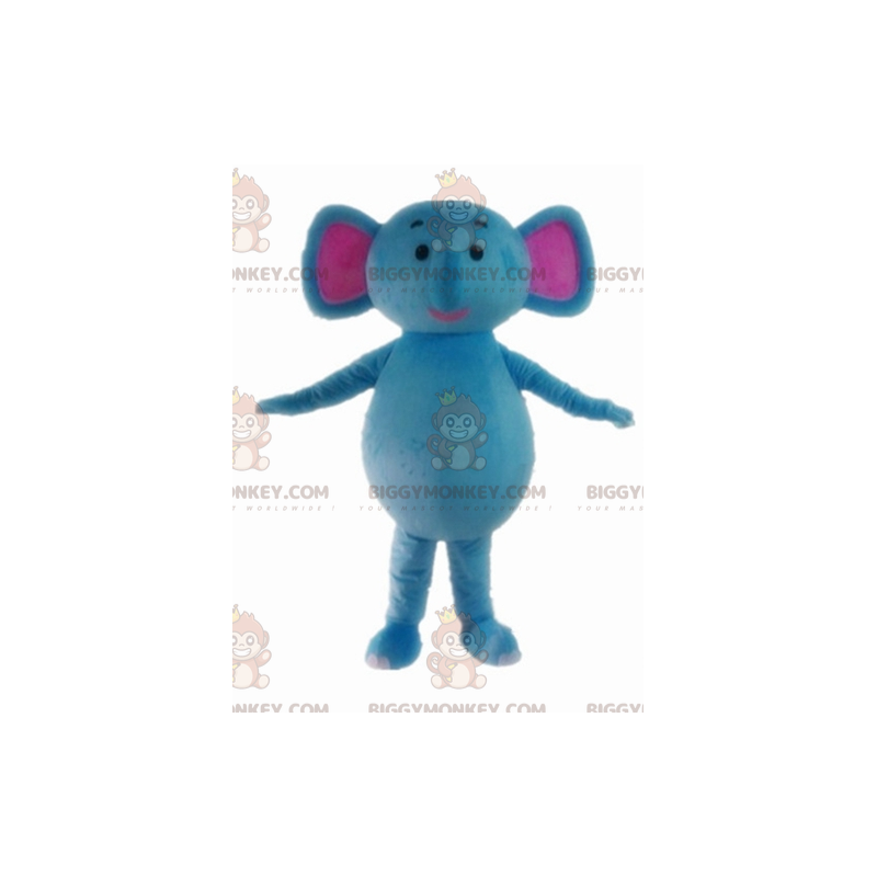 Bonito y colorido disfraz de mascota de elefante azul y rosa