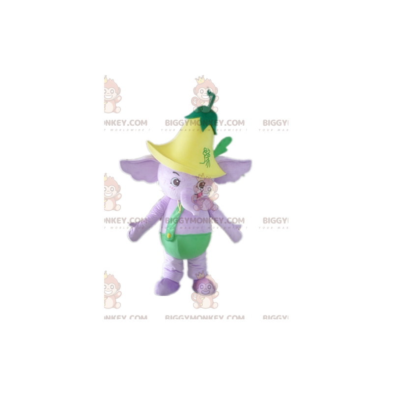 BIGGYMONKEY™ Mascot Costume Purple Elephant In Green Outfit