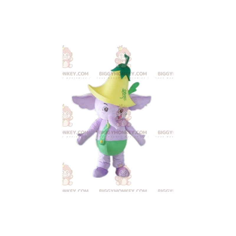 BIGGYMONKEY™ maskotkostume Lilla elefant i grønt outfit med
