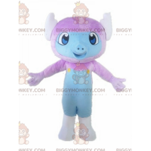 Fantasia de mascote de macaquinho BIGGYMONKEY™ roxo e azul –