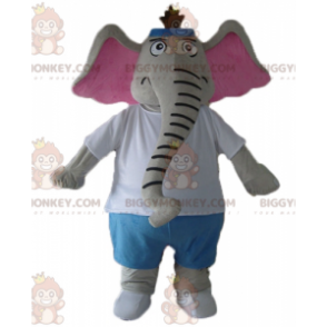 BIGGYMONKEY™ Mascot Costume Gray and Pink Elephant in Blue and