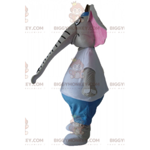 BIGGYMONKEY™ Mascot Costume Gray and Pink Elephant in Blue and