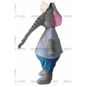 BIGGYMONKEY™ Mascot Costume Gray and Pink Elephant in Blue and