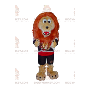 BIGGYMONKEY™ maskottiasu beigen leijonasta oranssilla harjalla