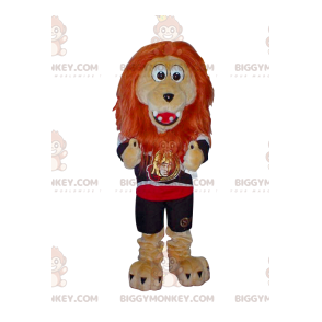 BIGGYMONKEY™ maskotdräkt av beige lejon med orange man -