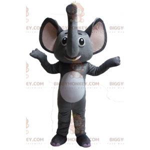 Costume de mascotte BIGGYMONKEY™ d'éléphant gris et blanc drôle