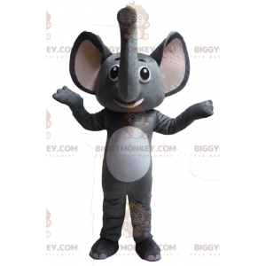 Rolig och knäpp grå och vit elefant BIGGYMONKEY™ maskotdräkt -